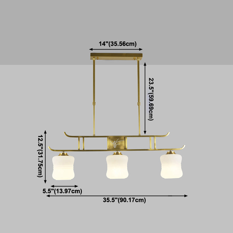 Modern Cylinder Island Lighting Fixtures Glass 3 Light Pendant Lights in Gold