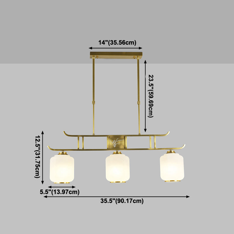 Modern Cylinder Island Lighting Fixtures Glass 3 Light Pendant Lights in Gold