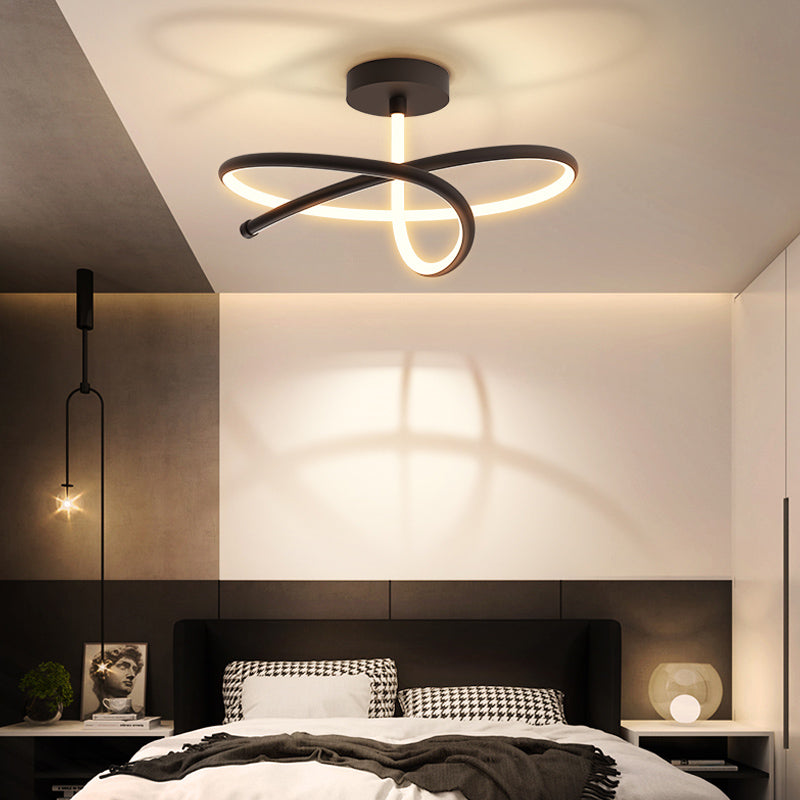 Line Shape LED Ceiling Lamp Modern Aluminium 1 Light Flush Mount for Living Room