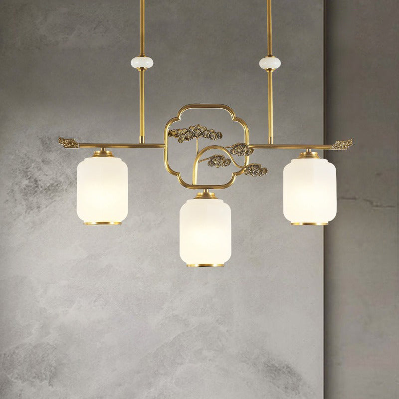 Modern Cylinder Island Lighting Fixtures Glass 3 Light Pendant Lighting in Gold