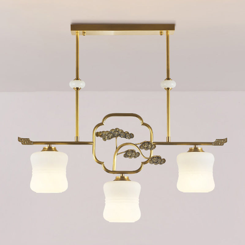 Modern Cylinder Island Lighting Fixtures Glass 3 Light Pendant Lighting in Gold