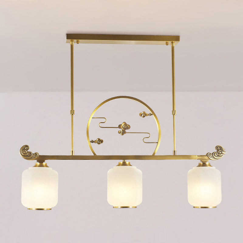 Modern Cylinder Island Lighting Fixtures Glass 3 Light Pendant Lighting in Gold