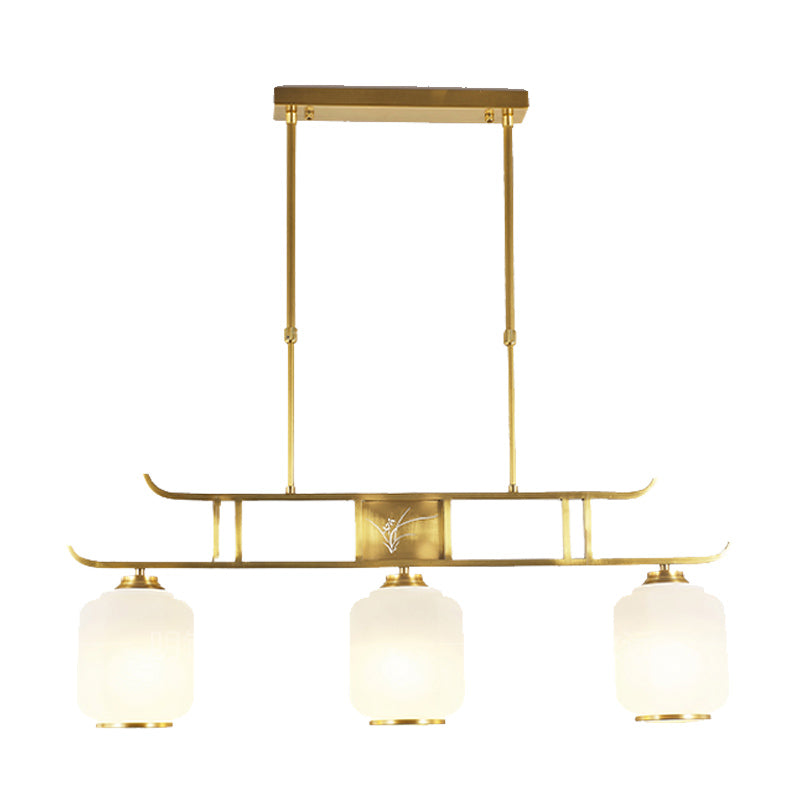 Modern Cylinder Island Lighting Fixtures Glass 3 Light Pendant Lighting in Gold