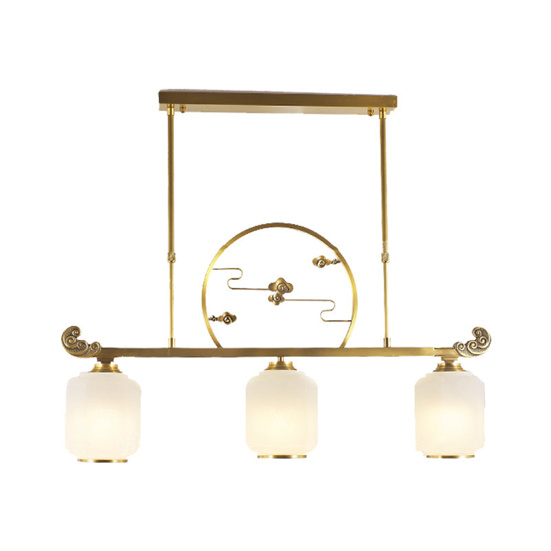 Modern Cylinder Island Lighting Fixtures Glass 3 Light Pendant Lighting in Gold