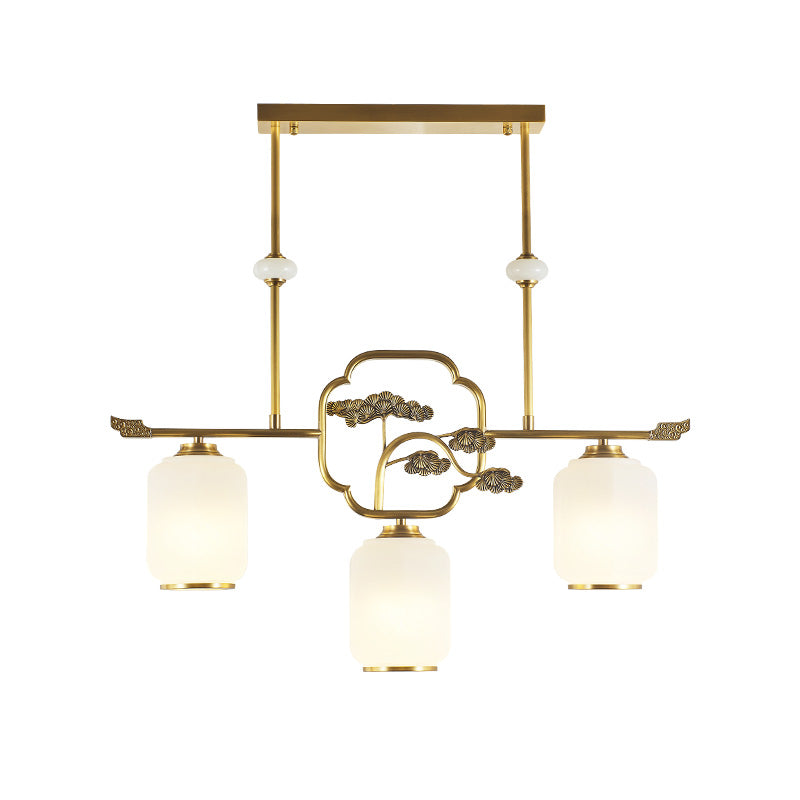 Modern Cylinder Island Lighting Fixtures Glass 3 Light Pendant Lighting in Gold