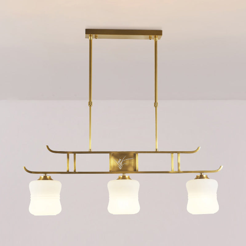 Modern Cylinder Island Lighting Fixtures Glass 3 Light Pendant Lighting in Gold