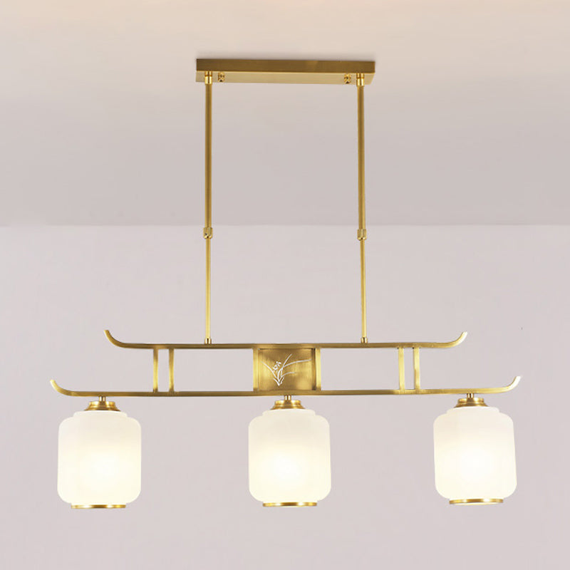 Modern Cylinder Island Lighting Fixtures Glass 3 Light Pendant Lighting in Gold