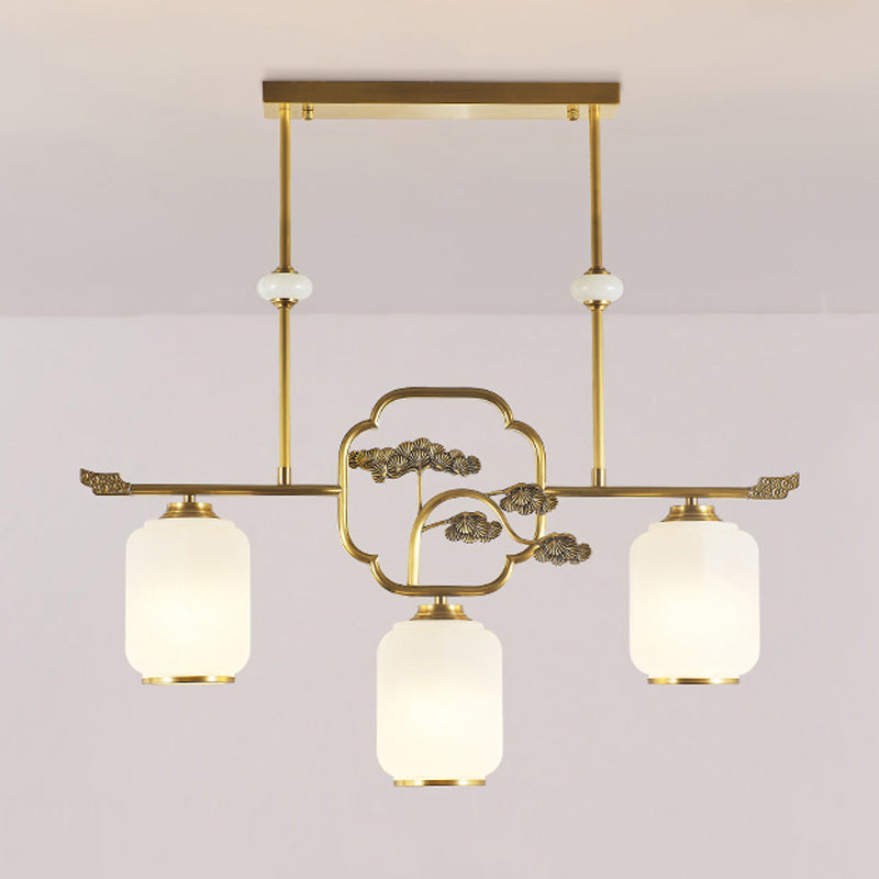 Modern Cylinder Island Lighting Fixtures Glass 3 Light Pendant Lighting in Gold