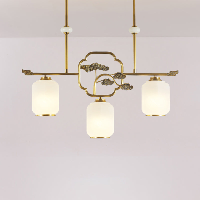 Modern Cylinder Island Lighting Fixtures Glass 3 Light Pendant Lighting in Gold