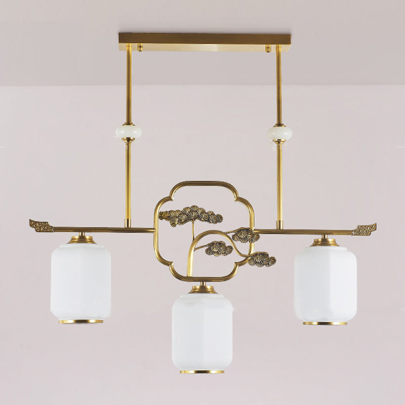 Modern Cylinder Island Lighting Fixtures Glass 3 Light Pendant Lighting in Gold