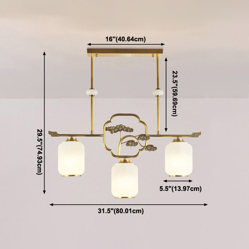 Modern Cylinder Island Lighting Fixtures Glass 3 Light Pendant Lighting in Gold