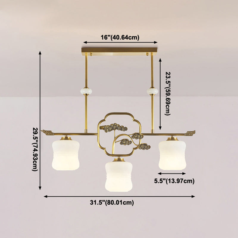 Modern Cylinder Island Lighting Fixtures Glass 3 Light Pendant Lighting in Gold