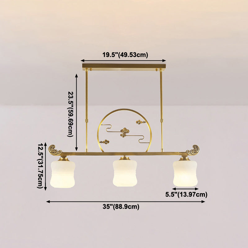 Modern Cylinder Island Lighting Fixtures Glass 3 Light Pendant Lighting in Gold