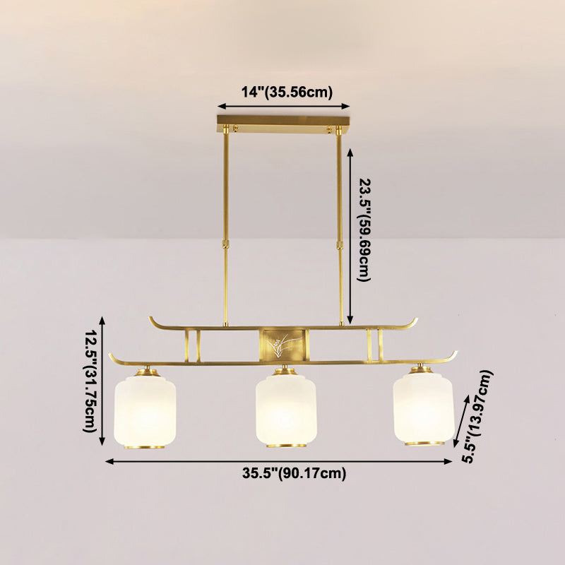 Modern Cylinder Island Lighting Fixtures Glass 3 Light Pendant Lighting in Gold