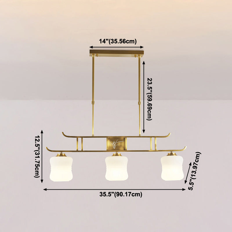 Modern Cylinder Island Lighting Fixtures Glass 3 Light Pendant Lighting in Gold
