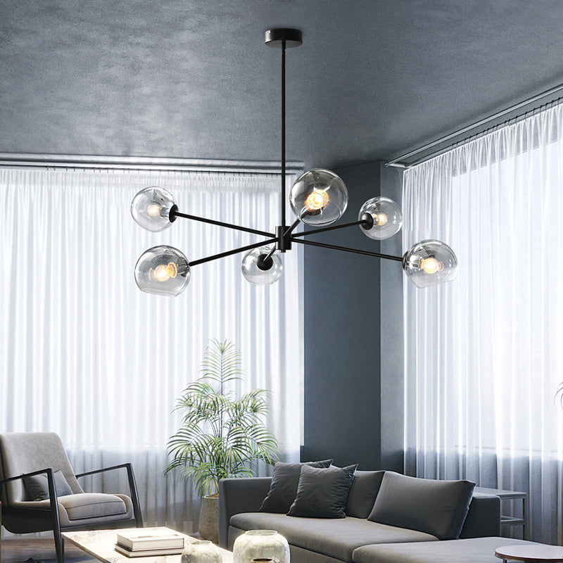 Glass Black Pendant Light in Modern Artistic Style Iron 6-Light Chandelier for Dining Room