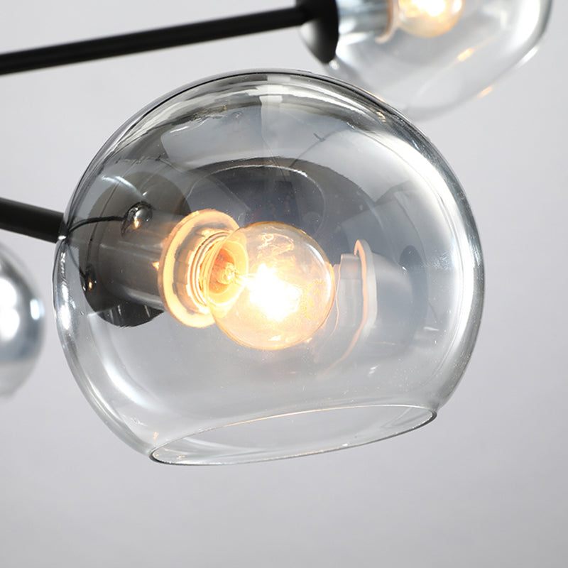 Glass Black Pendant Light in Modern Artistic Style Iron 6-Light Chandelier for Dining Room