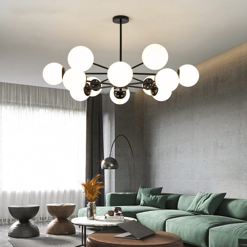 White Glass Modern Pendant Light Sputnik Global Ceiling Light for Living Room