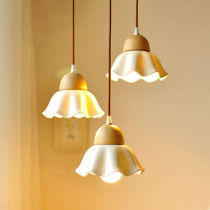 Wood Lighting Fixture Modern Nordic White Pendant Light Kit for Dining Room