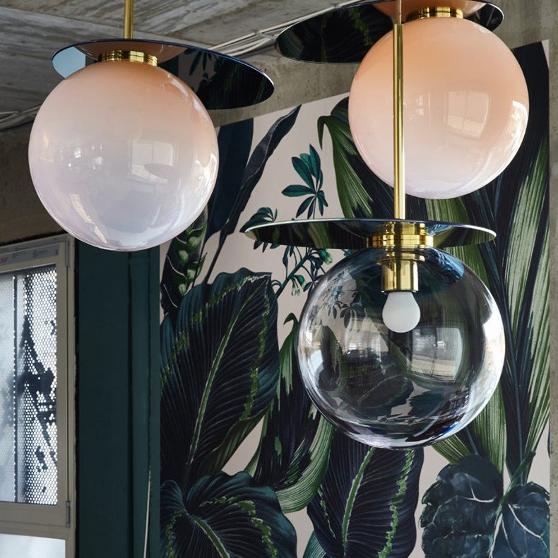 Nordic 1-Light Ceiling Pendant Light Glass Spherical Hanging Lamp for Living Room