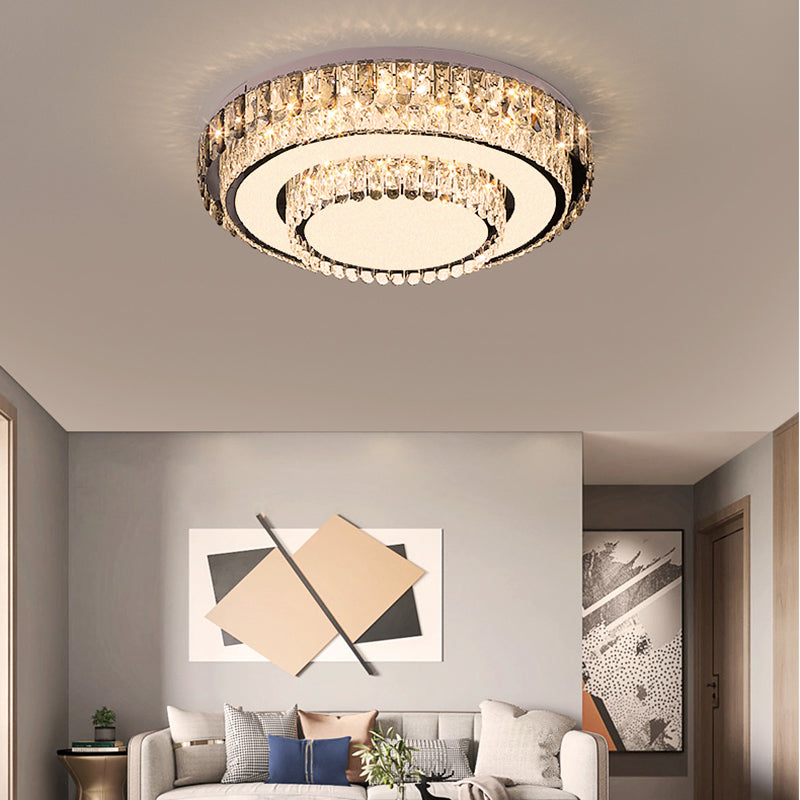 Metal Flush Mount Light Fixtures Modern Bedroom Ceiling Mount Lamps with Crystal Shade