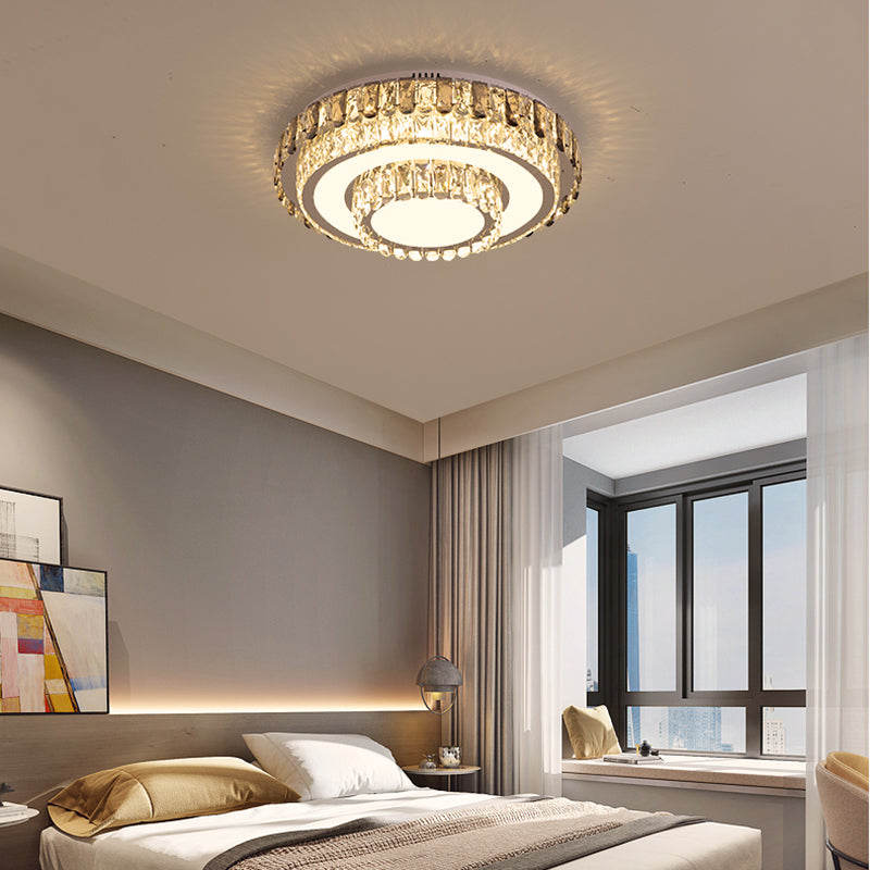 Metal Flush Mount Light Fixtures Modern Bedroom Ceiling Mount Lamps with Crystal Shade
