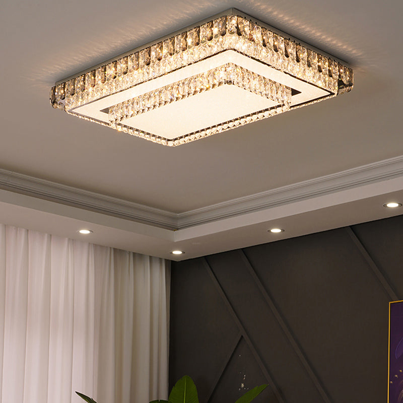 Metal Flush Mount Light Fixtures Modern Bedroom Ceiling Mount Lamps with Crystal Shade