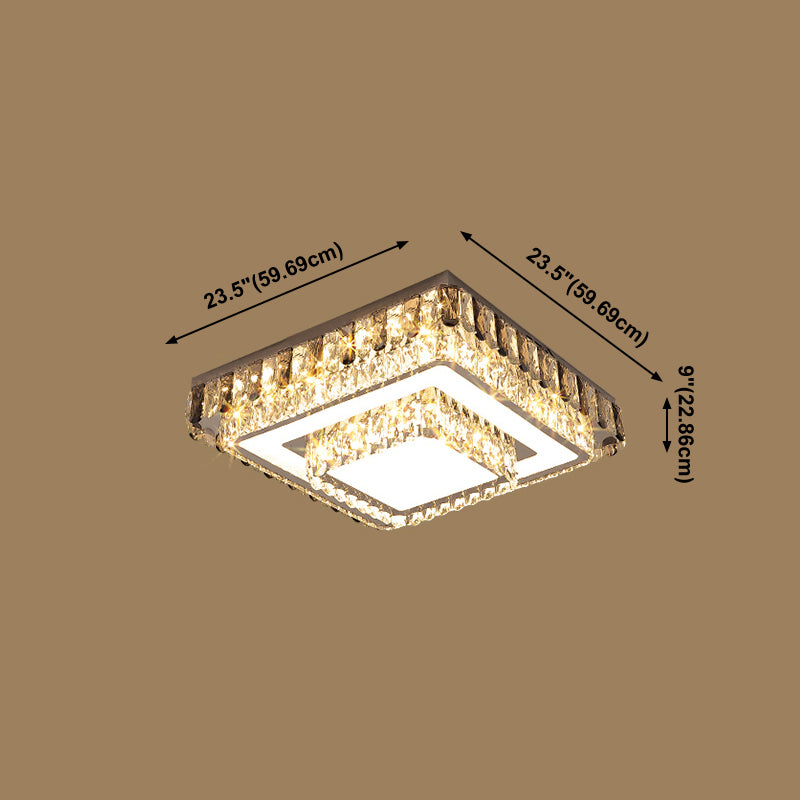 Metal Flush Mount Light Fixtures Modern Bedroom Ceiling Mount Lamps with Crystal Shade