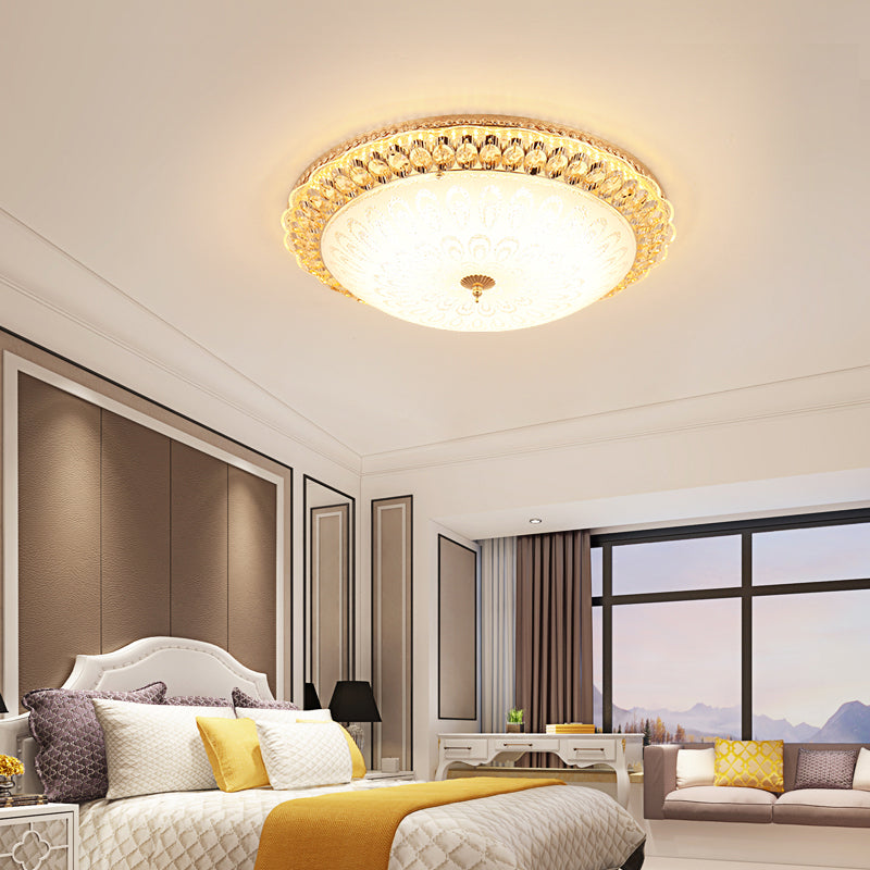 Gold Metal Flush Mount Light Fixtures Traditional Bedroom Ceiling Lamps with Glass Shade