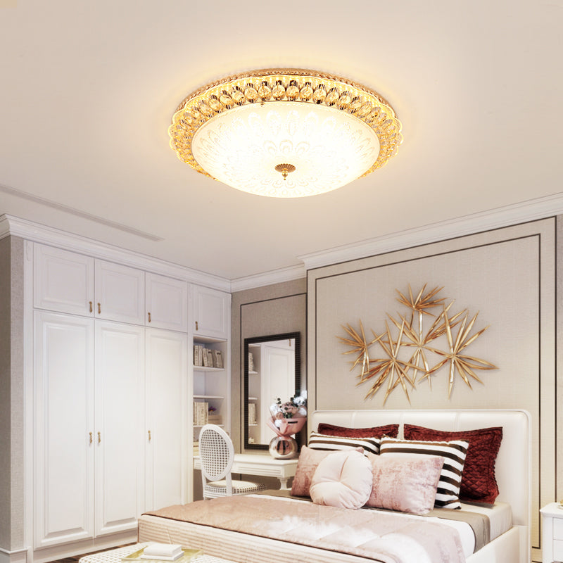 Gold Metal Flush Mount Light Fixtures Traditional Bedroom Ceiling Lamps with Glass Shade
