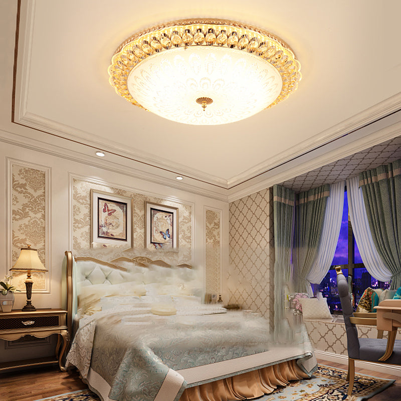 Lampade da incasso in metallo dorato Lampade da soffitto tradizionali per camera da letto con paralume in vetro
