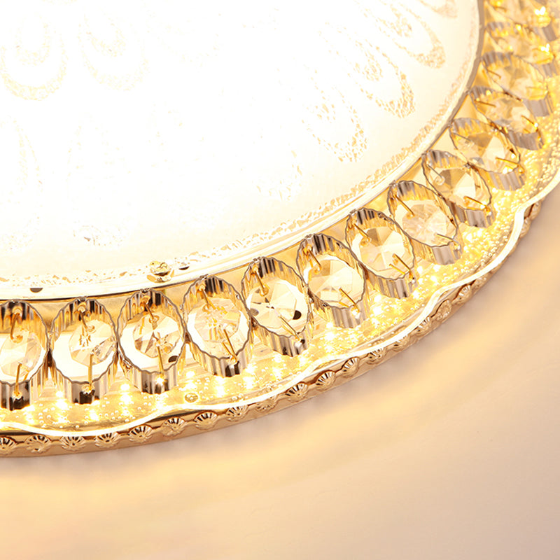 Gold Metal Flush Mount Light Fixtures Traditional Bedroom Ceiling Lamps with Glass Shade
