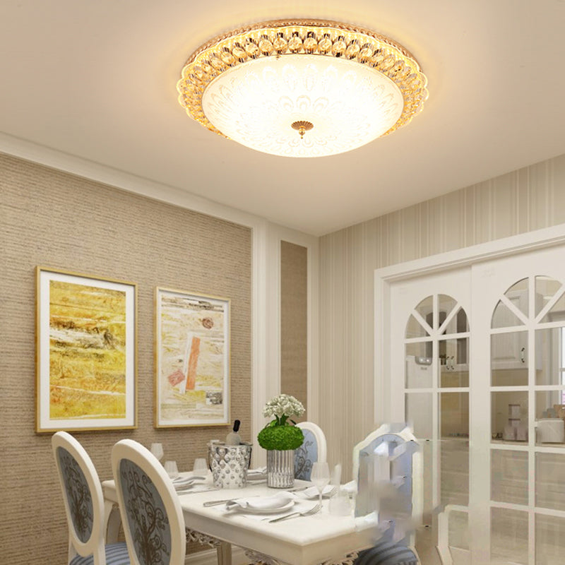 Gold Metal Flush Mount Light Fixtures Traditional Bedroom Ceiling Lamps with Glass Shade