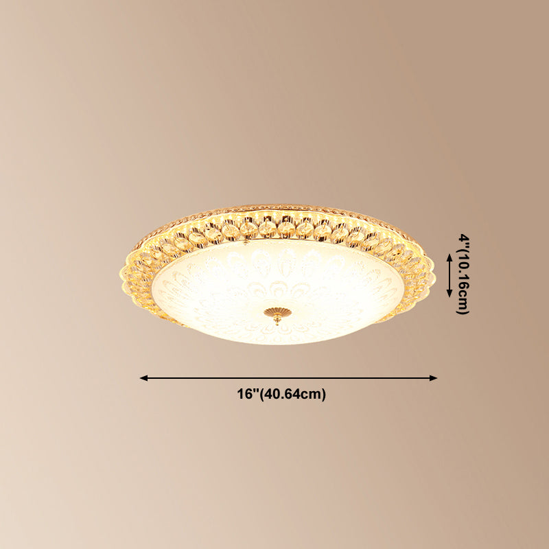 Lampade da incasso in metallo dorato Lampade da soffitto tradizionali per camera da letto con paralume in vetro