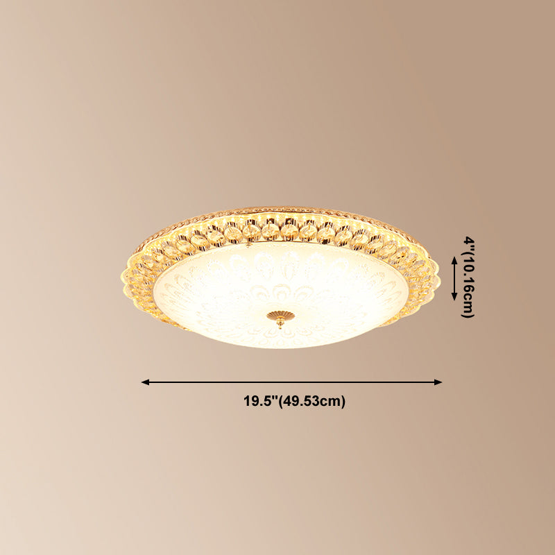 Lampade da incasso in metallo dorato Lampade da soffitto tradizionali per camera da letto con paralume in vetro