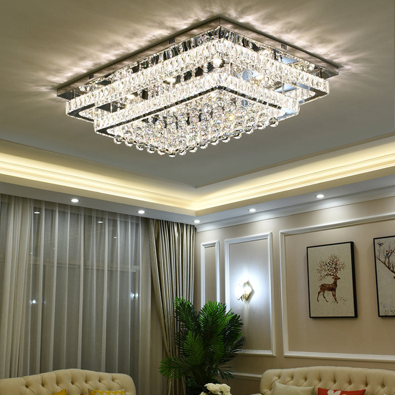 Lampade da incasso in metallo argentato Lampade da soffitto moderne per camera da letto quadrata con paralume in cristallo