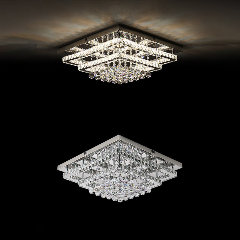 Lampade da incasso in metallo argentato Lampade da soffitto moderne per camera da letto quadrata con paralume in cristallo