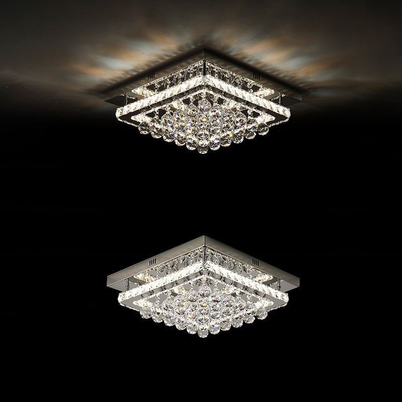 Lampade da incasso in metallo argentato Lampade da soffitto moderne per camera da letto quadrata con paralume in cristallo