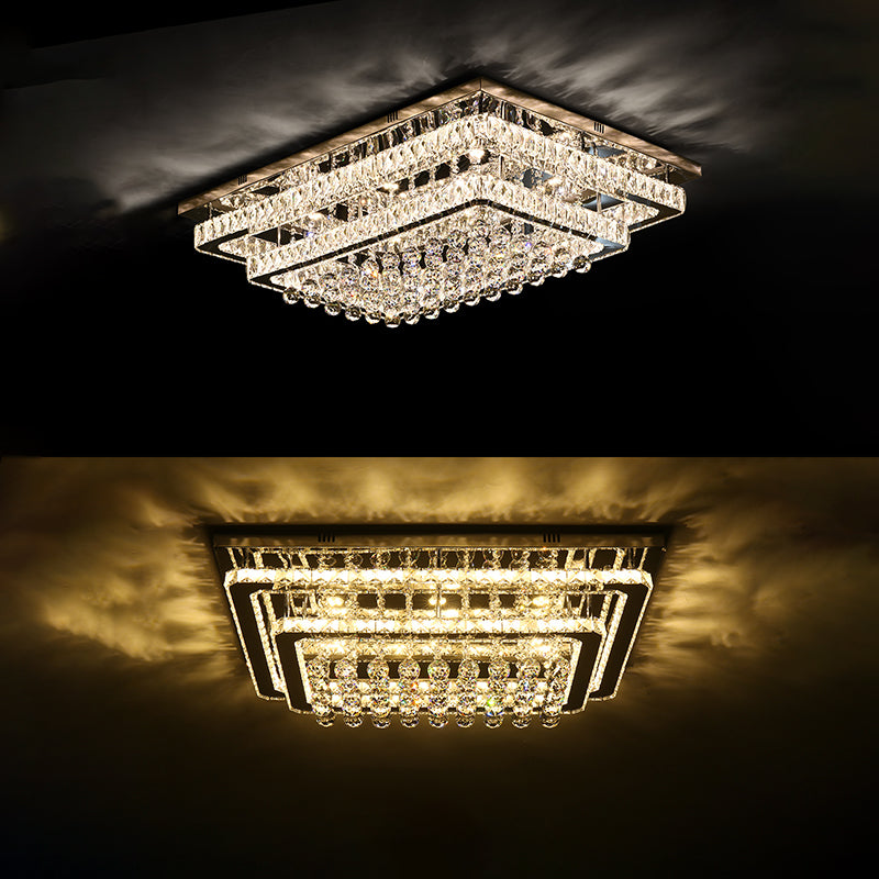 Lampade da incasso in metallo argentato Lampade da soffitto moderne per camera da letto quadrata con paralume in cristallo