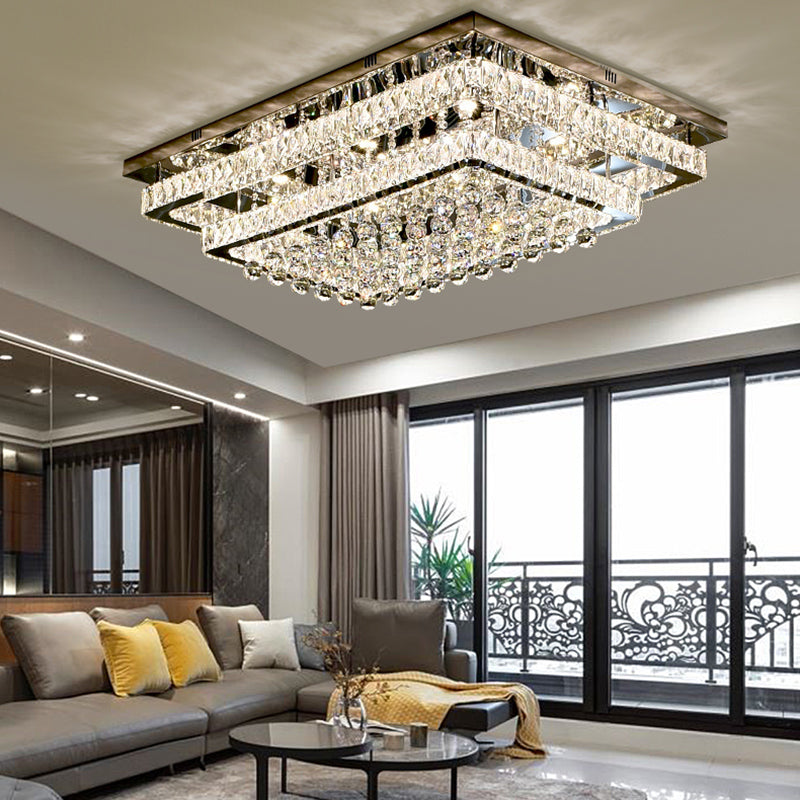 Lampade da incasso in metallo argentato Lampade da soffitto moderne per camera da letto quadrata con paralume in cristallo