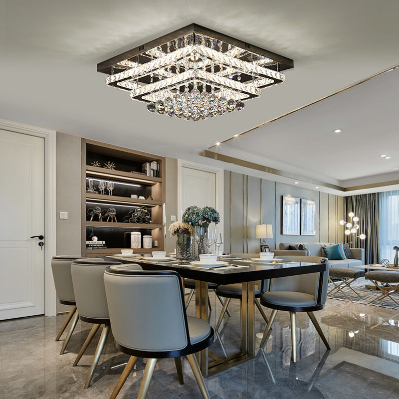 Lampade da incasso in metallo argentato Lampade da soffitto moderne per camera da letto quadrata con paralume in cristallo