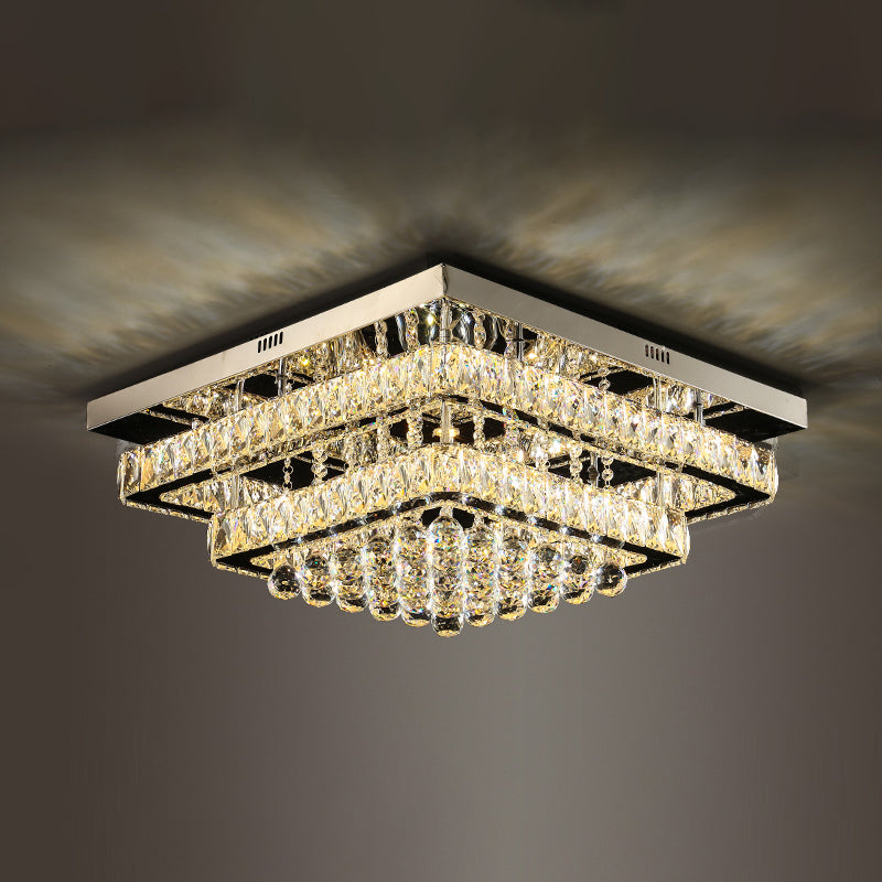 Lampade da incasso in metallo argentato Lampade da soffitto moderne per camera da letto quadrata con paralume in cristallo