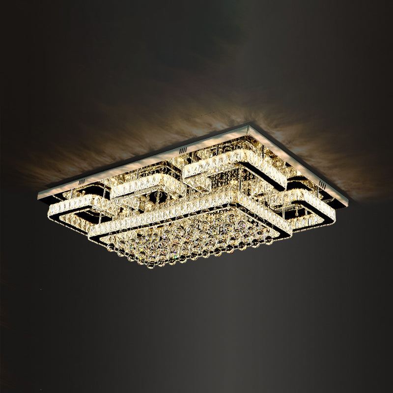 Lampade da incasso in metallo argentato Lampade da soffitto moderne per camera da letto quadrata con paralume in cristallo