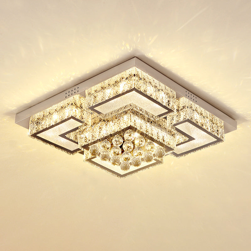Lampade da incasso in metallo argentato Lampade da soffitto moderne per camera da letto quadrata con paralume in cristallo