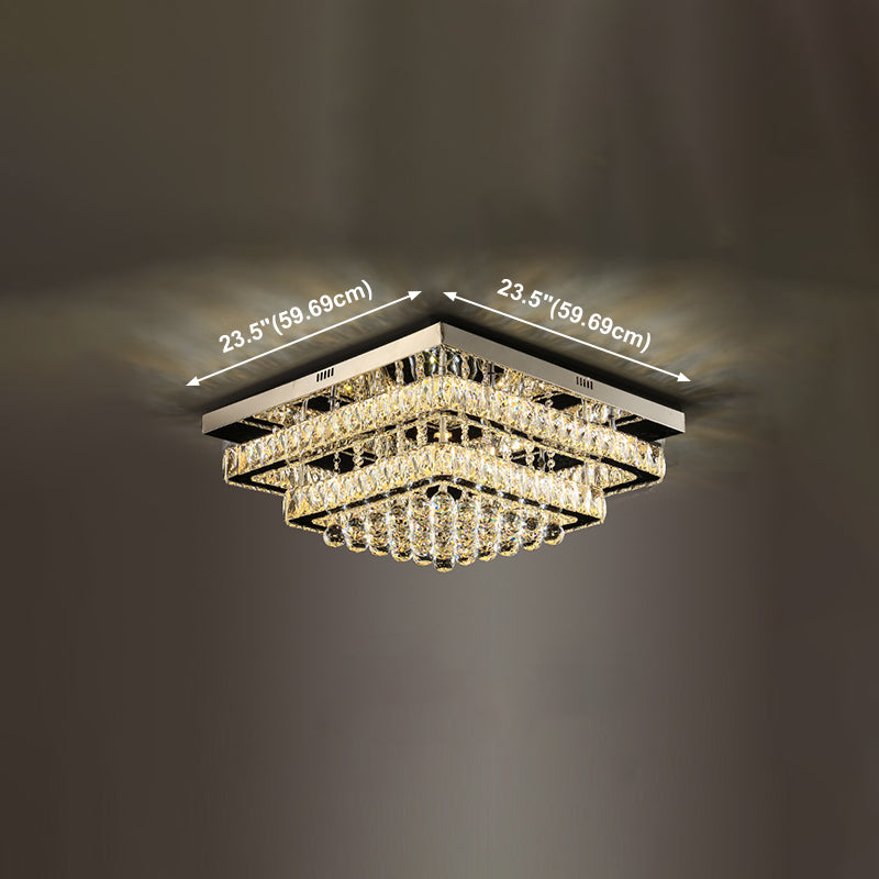 Lampade da incasso in metallo argentato Lampade da soffitto moderne per camera da letto quadrata con paralume in cristallo