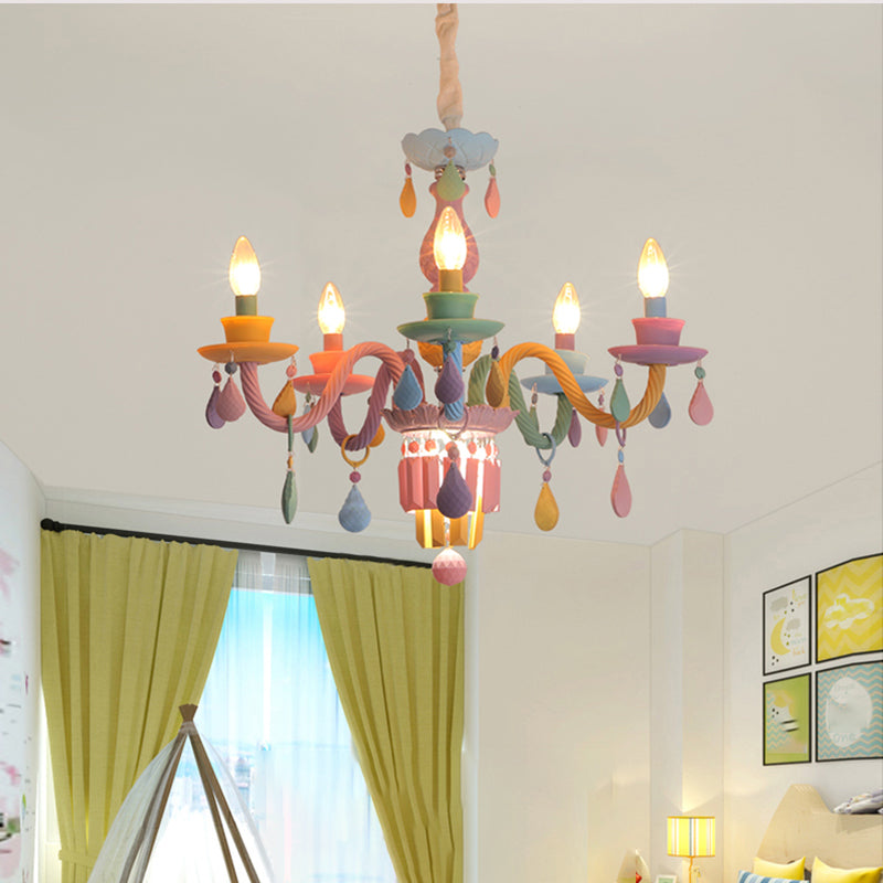 Multi Head Macron Candle Chandelier Glass Chandelier Lighting Fixtures for Bedroom