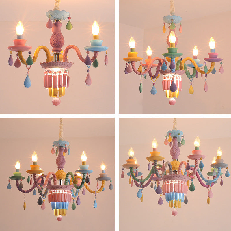 Multi Head Macron Candle Chandelier Glass Chandelier Lighting Fixtures for Bedroom