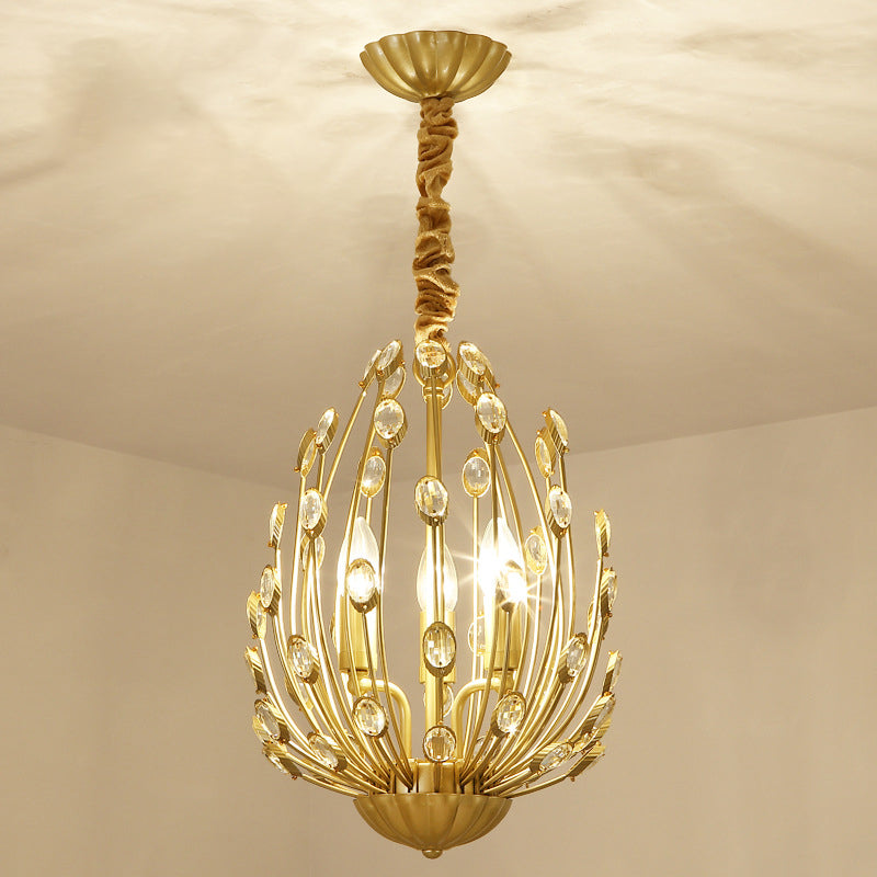 Lustre de style européen Light Crystal Gold Multi-Head Pendant Light pour le salon