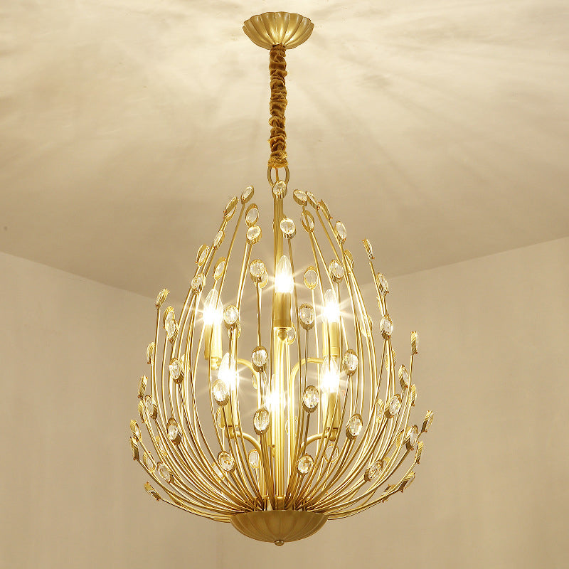 Lustre de style européen Light Crystal Gold Multi-Head Pendant Light pour le salon