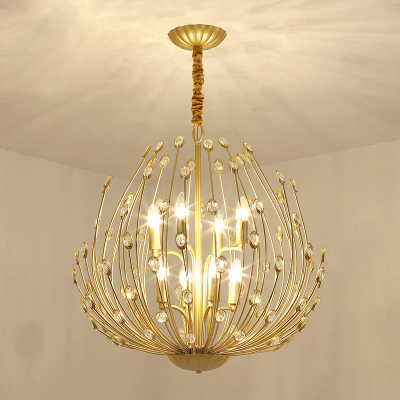Lustre de style européen Light Crystal Gold Multi-Head Pendant Light pour le salon